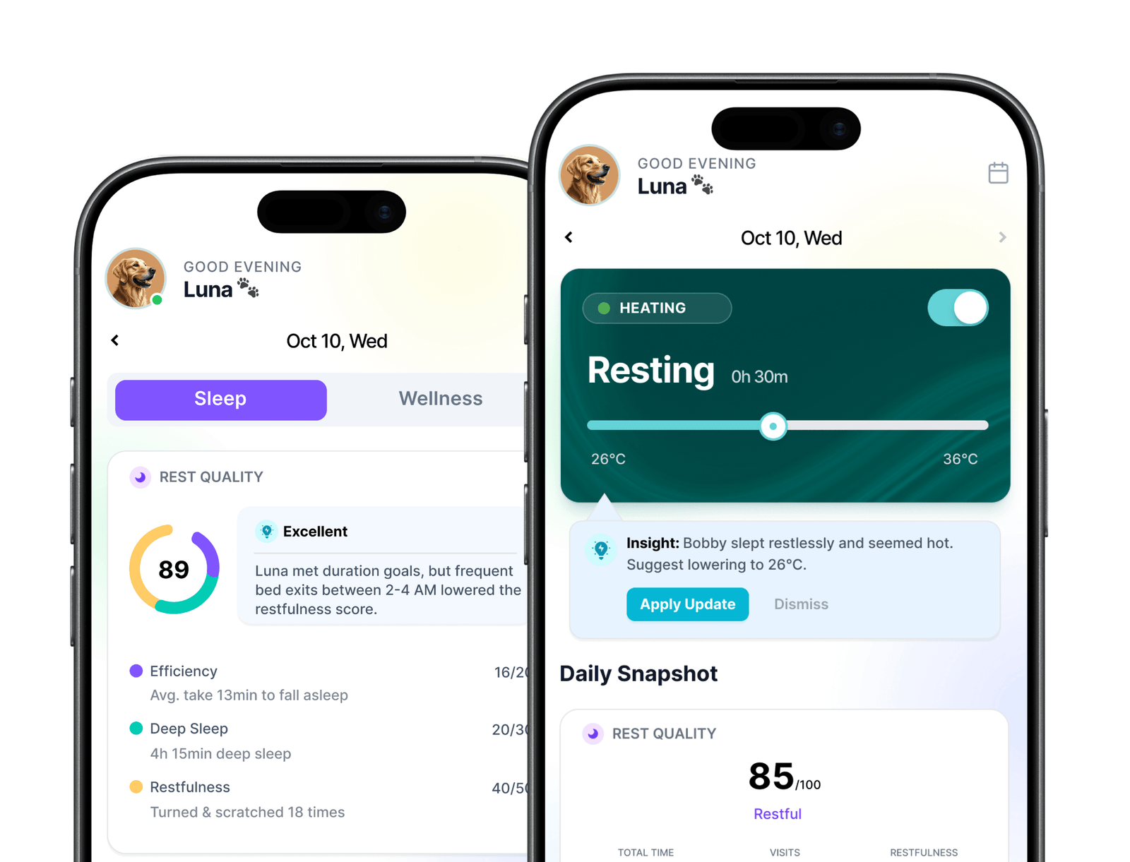 Monitor resting heart rate, respiration trends, and weight fluctuations automatically.
